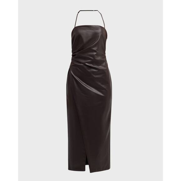 A.L.C. 'Charlotte' Brown Faux-Leather Halter Sleeveless Midi Dress Size 10 - Picture 1 of 5